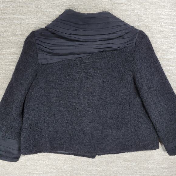 Alice + Olivia Boucle Wool Jacket Womens M Black Silk Crepe Trim Cropped Buttons - Picture 13 of 16